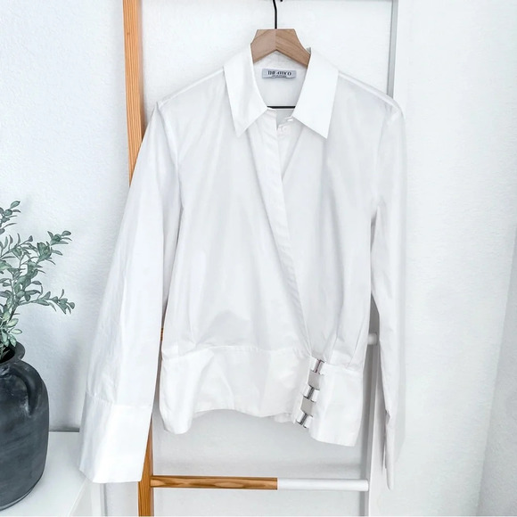 The Attico Delia Cotton Poplin Wrap Front Blouse Top White Faux Button Up - Picture 16 of 16
